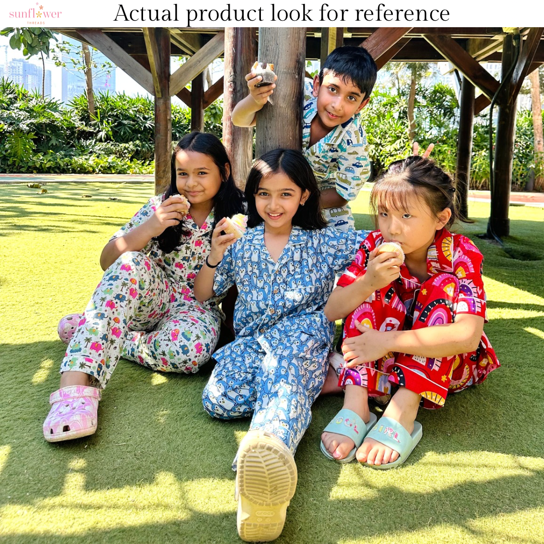 Kids Red Elephant & Hot Air Balloon Half Sleeve Pyjama Set