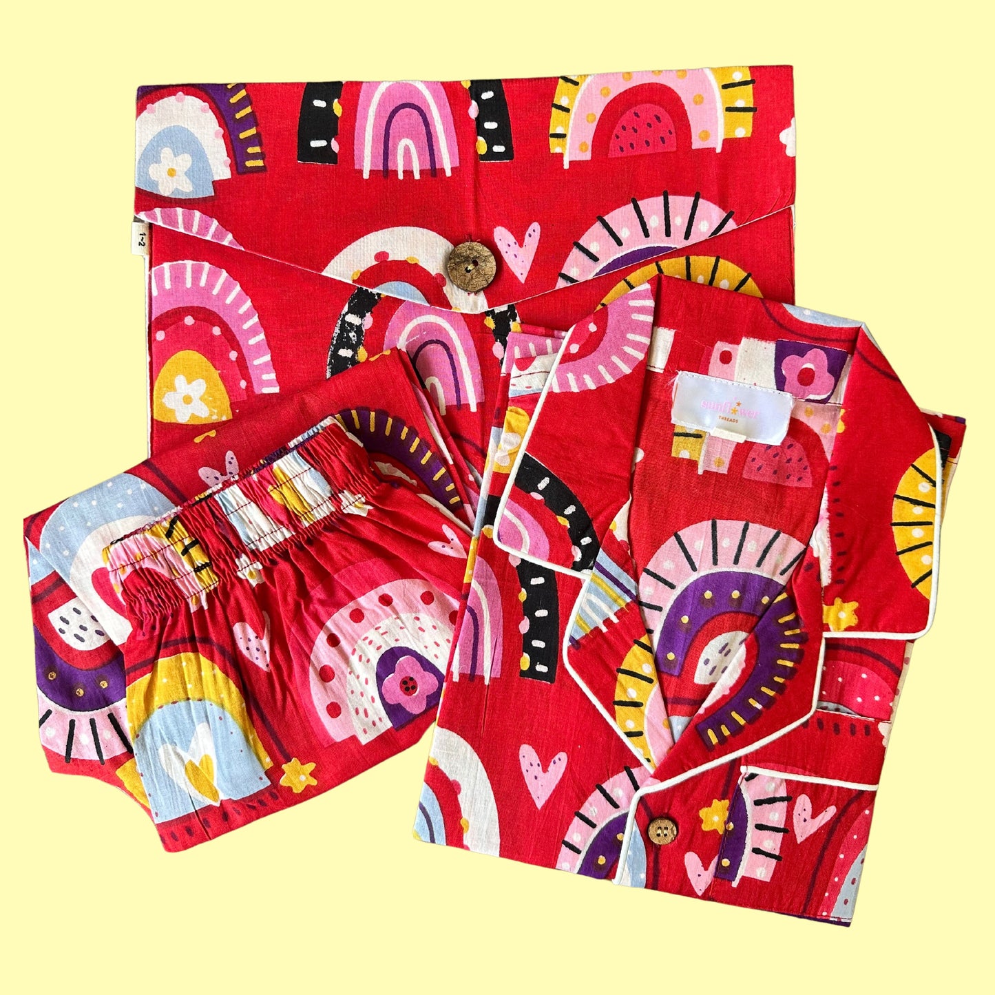 Kids Red Rainbow Half Sleeve Pyjama Set