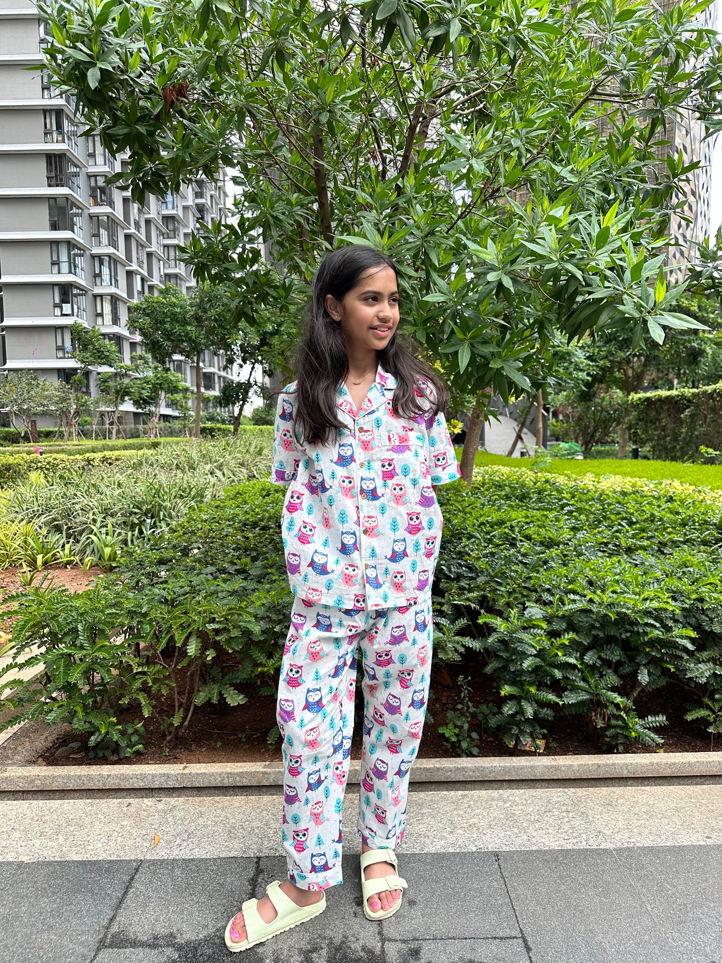 Kids Purple Owl Half Sleeve Pyjama Set