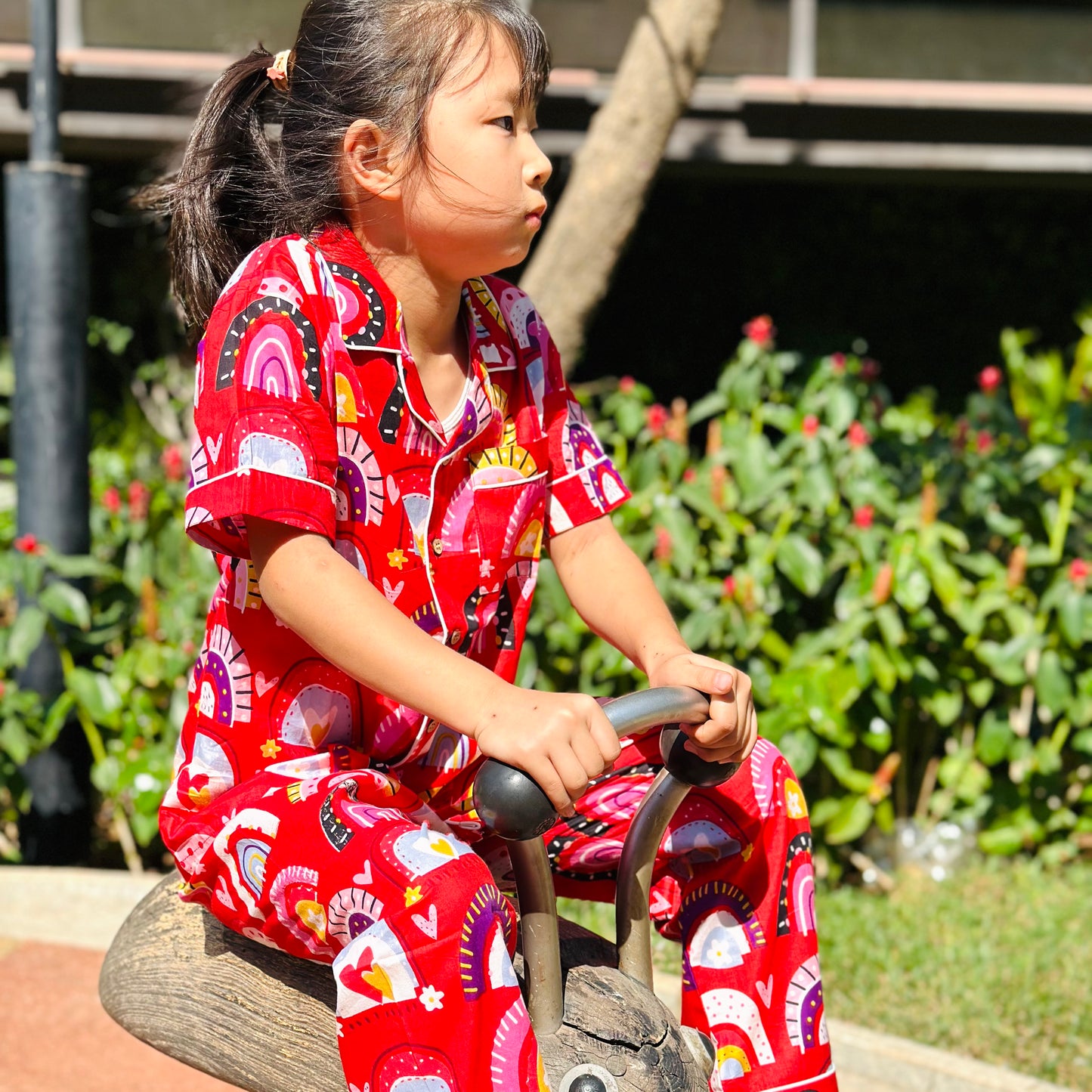 Kids Red Rainbow Half Sleeve Pyjama Set