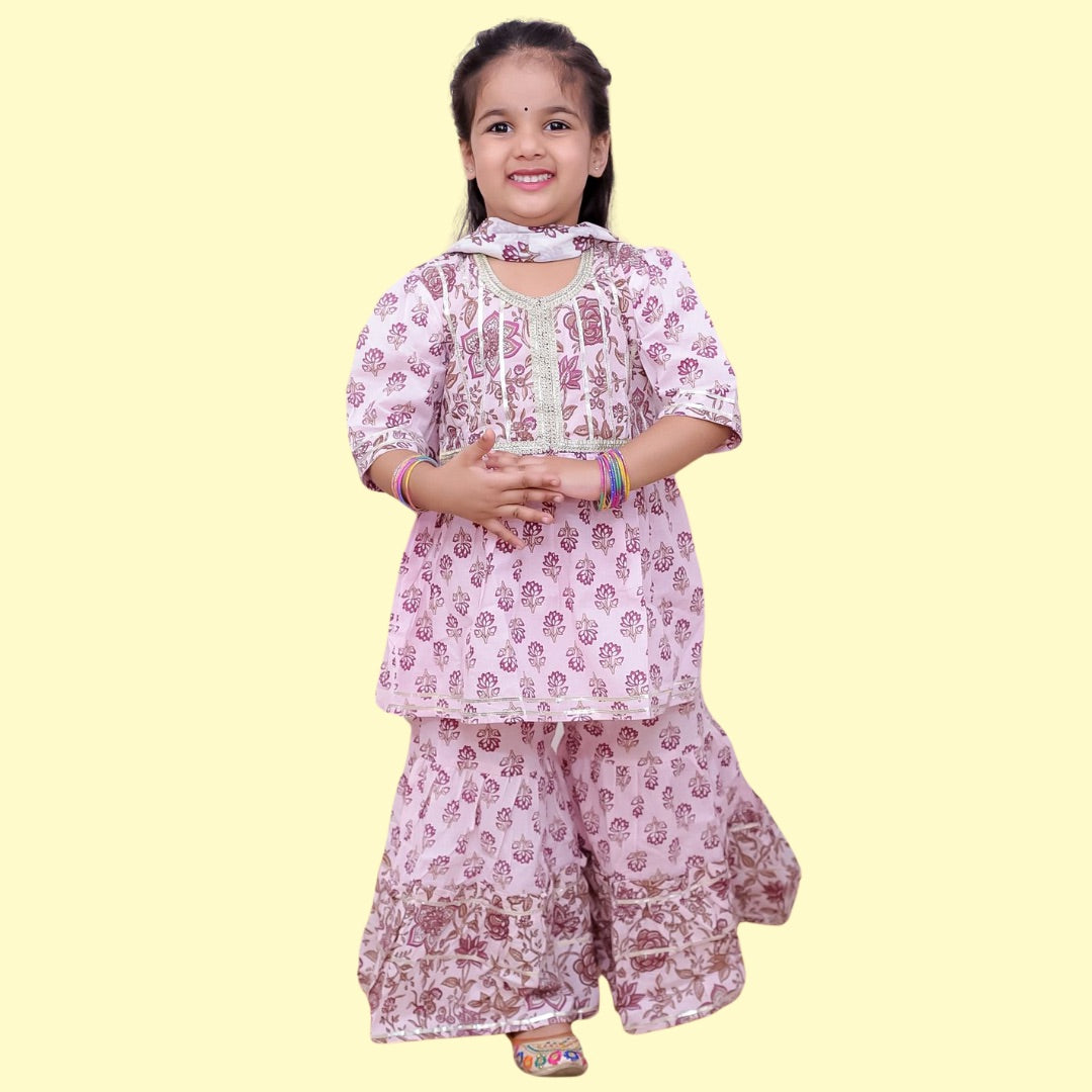 Girls Festive Light Pink Sharara Set