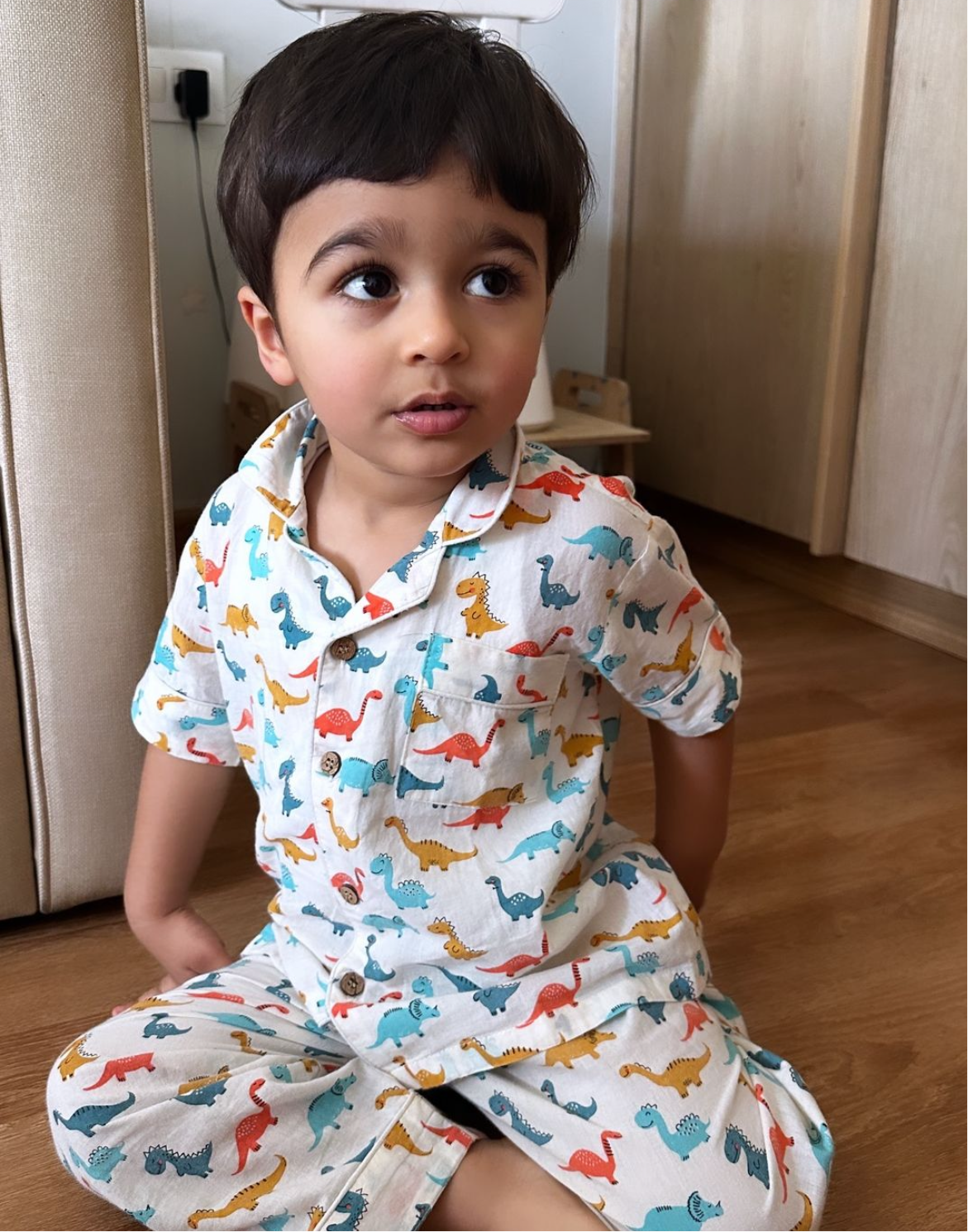 Kids Colourful Dino 2 Half Sleeve Pyjama Set