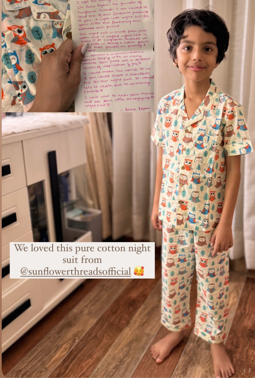 Kids Blue Owl Half Sleeve Pyjama Set