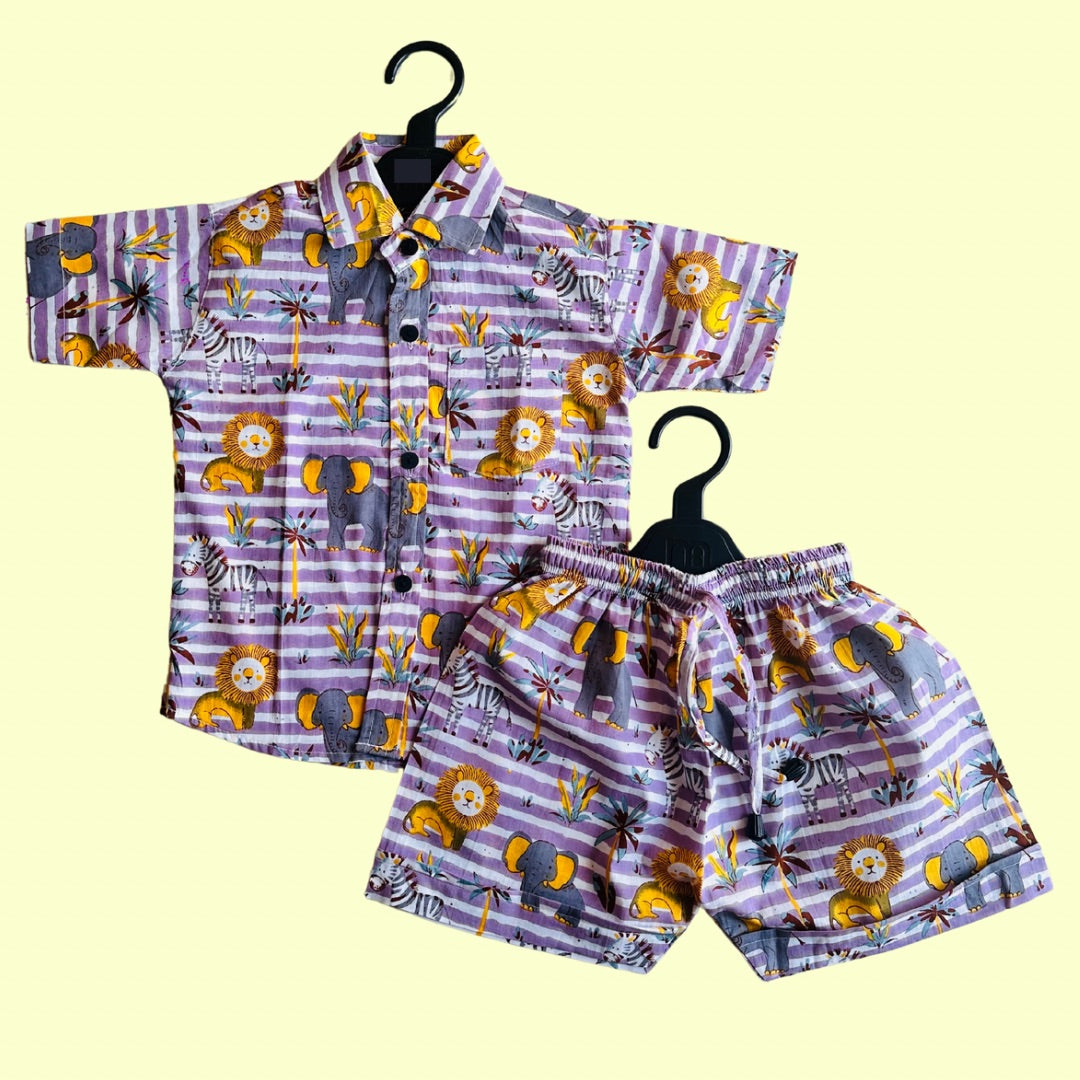 Boys Purple Stripe Lion Co-ord Set