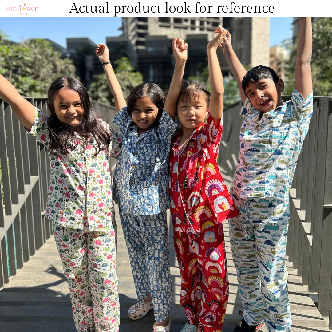 Kids Blue Elephant Half Sleeve Pyjama Set