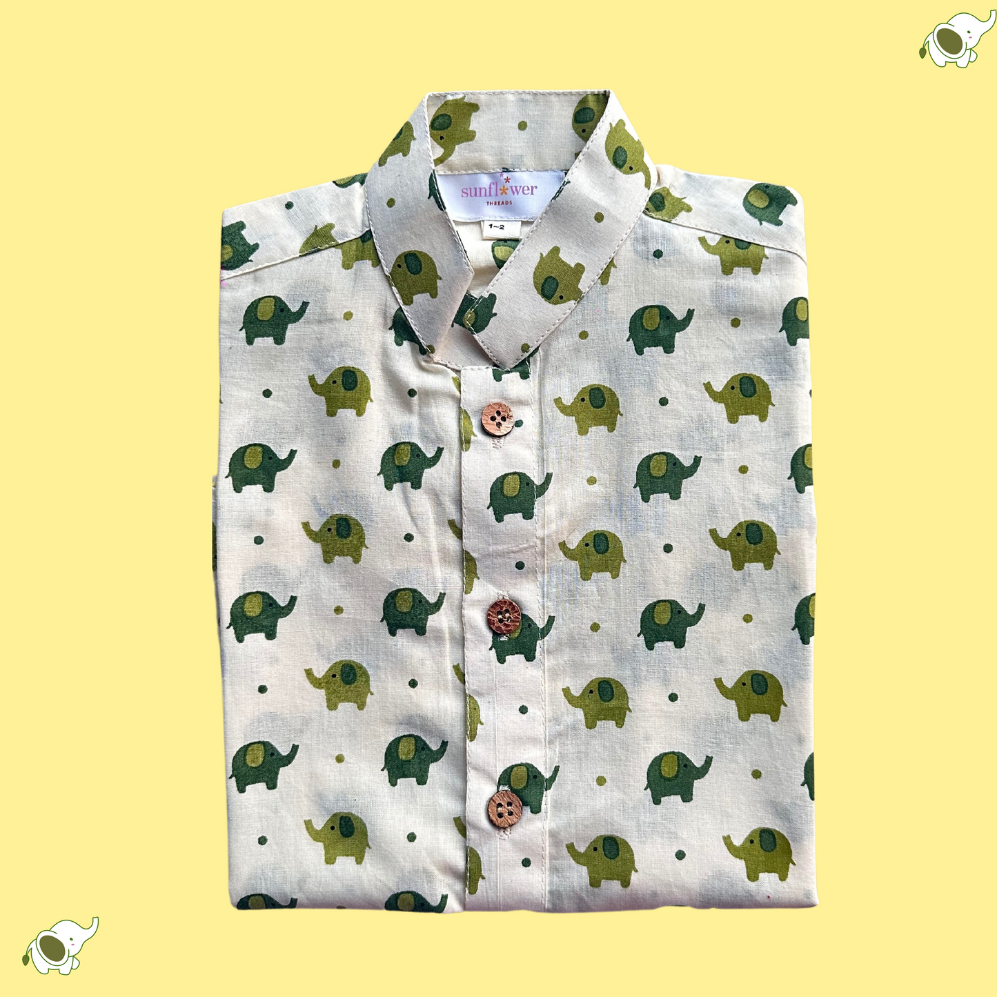 Boys Half Sleeve Olive Elephant Shirt