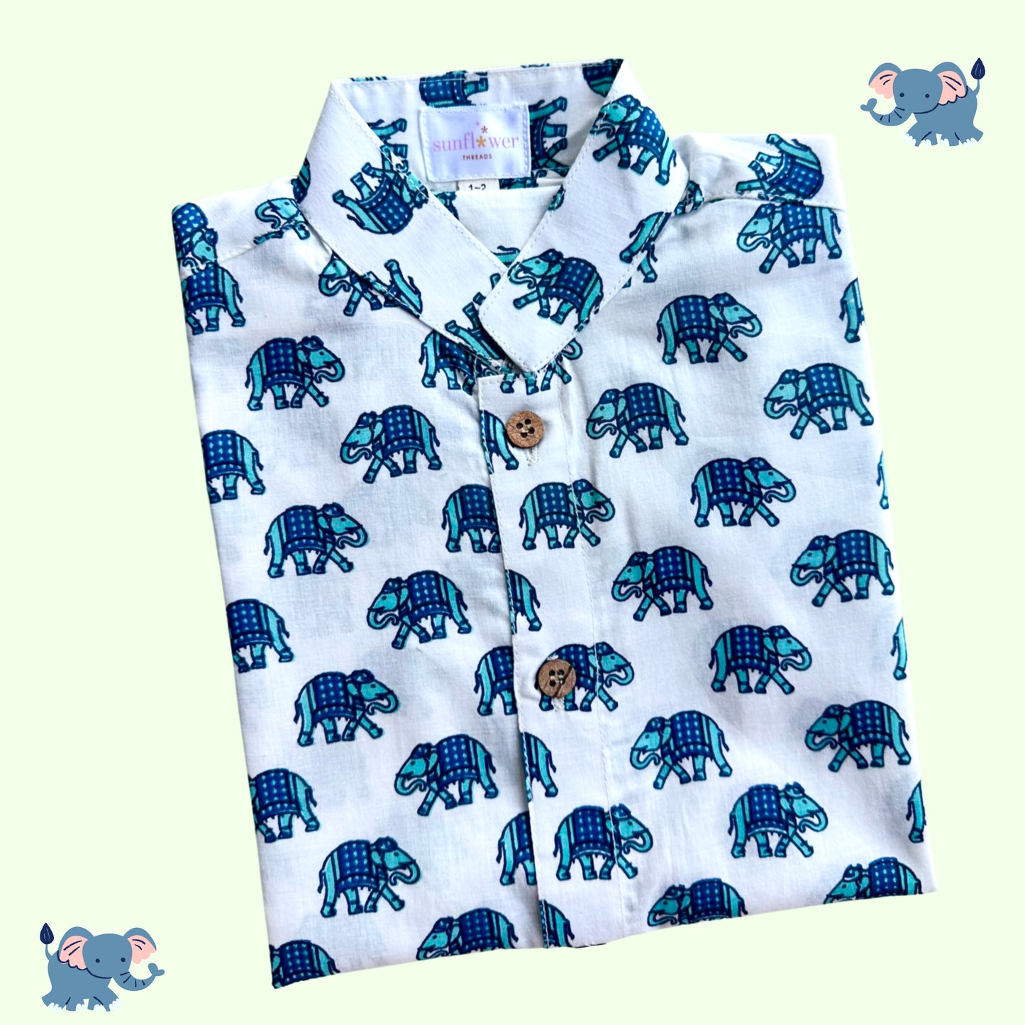 Boys Half Sleeve Dark Blue Elephant Shirt