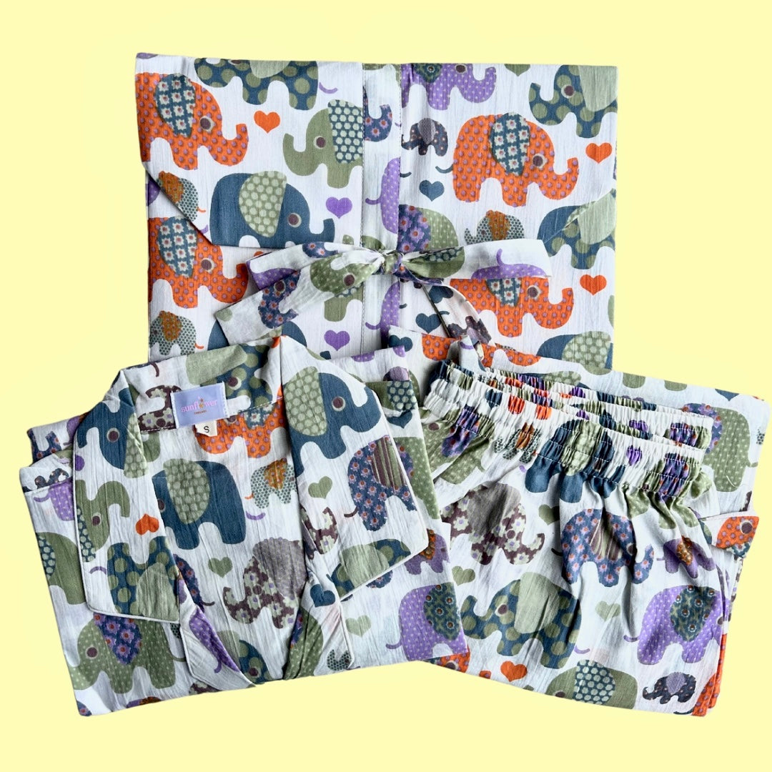 Women's Colourful Elephants Half Sleeve Pyjama Set