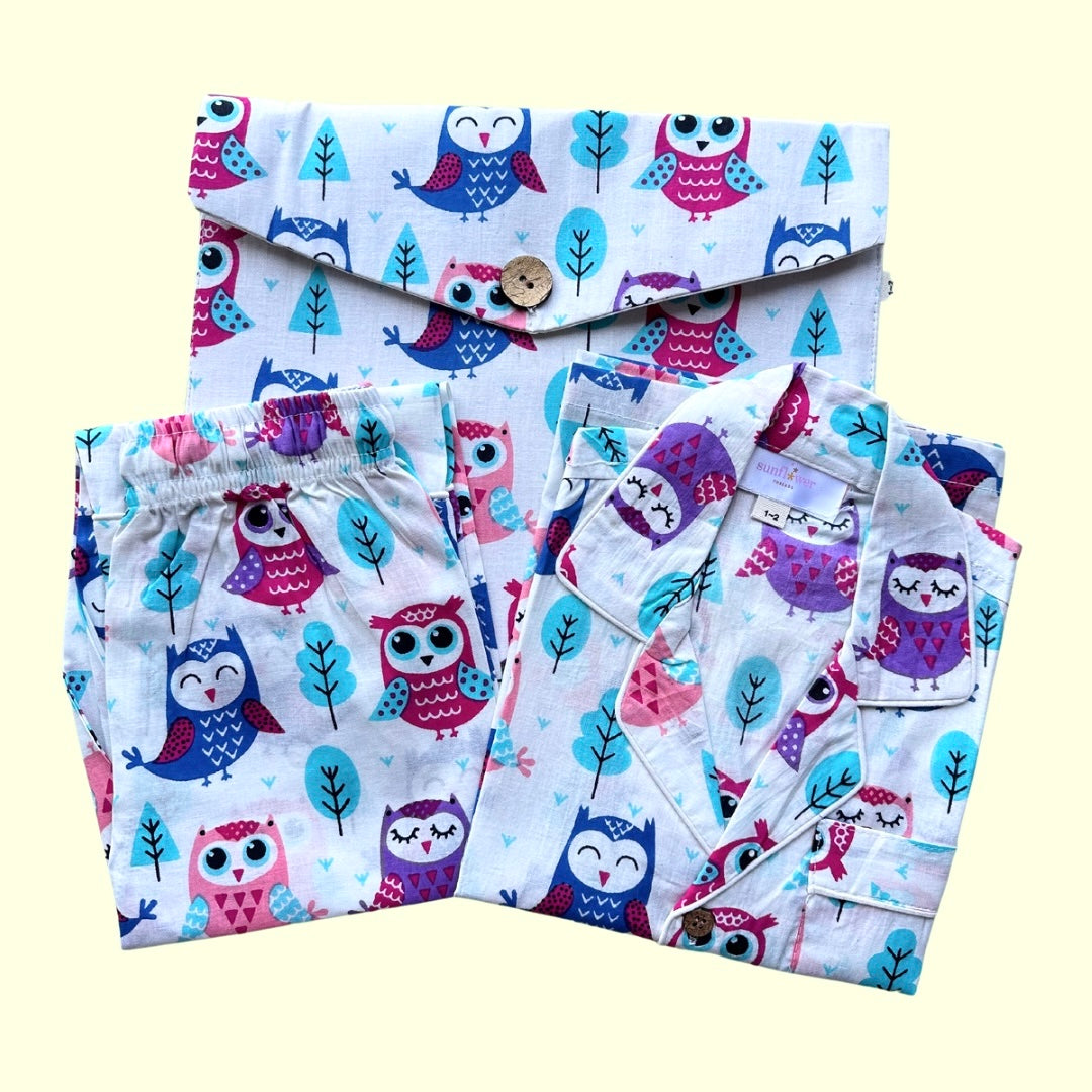 Kids Purple Owl Half Sleeve Pyjama Set