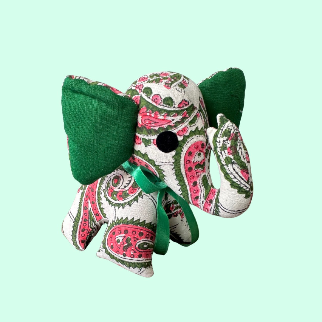 Green Pink Elephant Fabric Toy