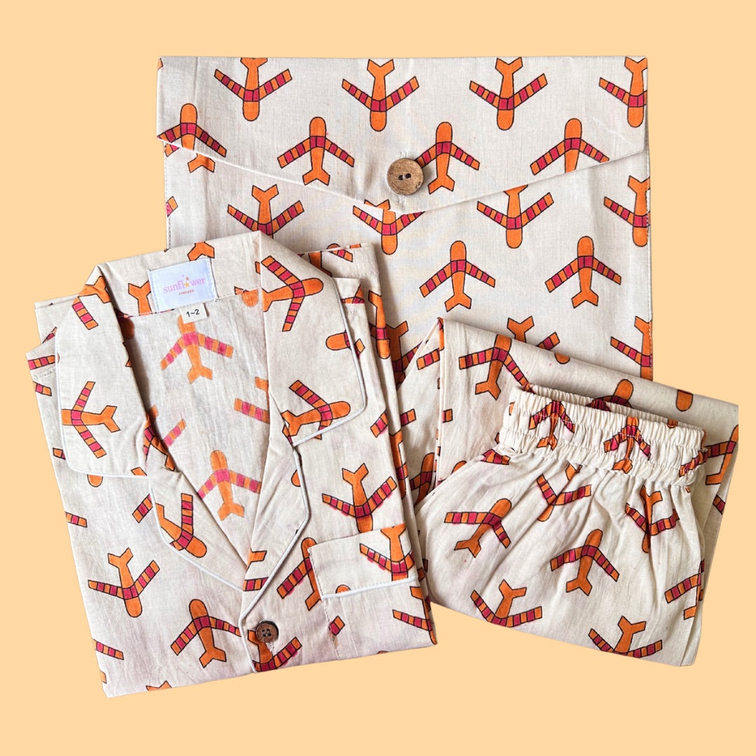 Kids Aeroplane Half Sleeve Pyjama Set