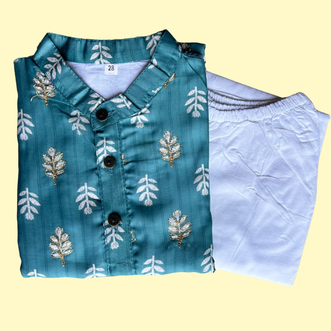 Boys Green Kurta Pyjama Set