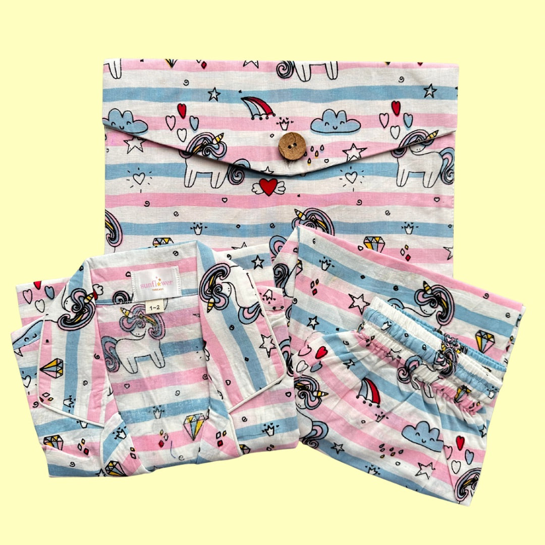 Kids Unicorn Stripes Half Sleeve Pyjama Set