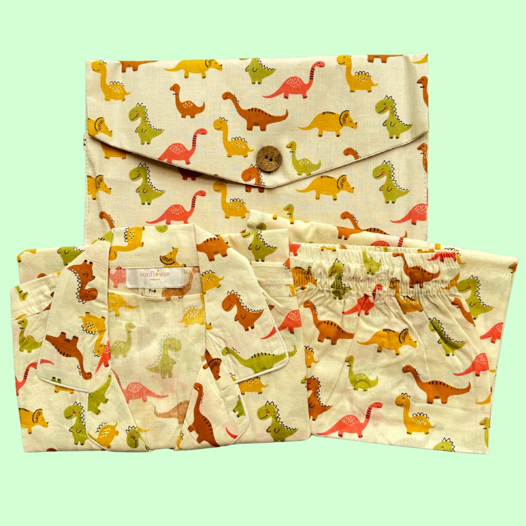 Kids Colourful Dino 2 Half Sleeve Pyjama Set
