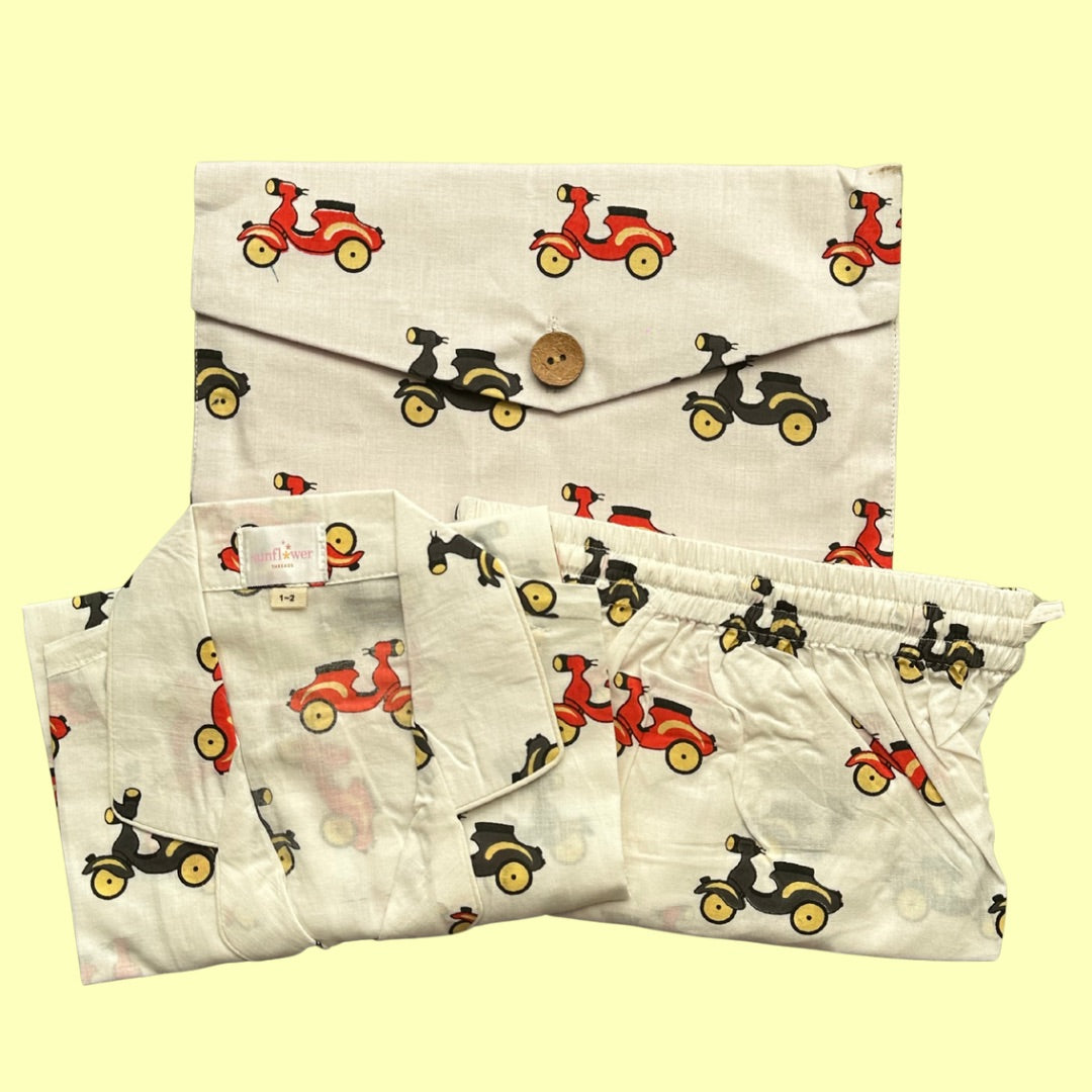 Kids Red and Black Scooter Half Sleeve Pyjama Set