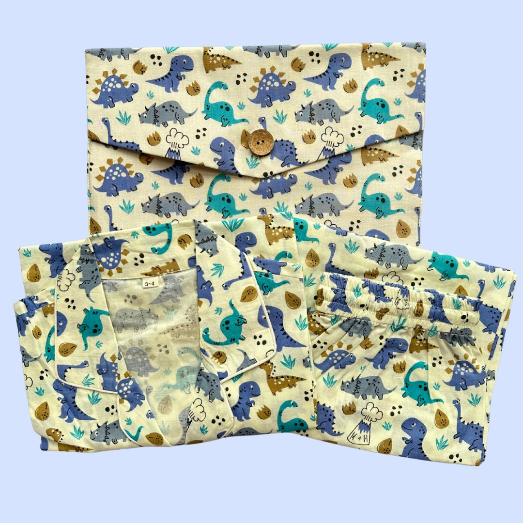 Kids Blue Dino Half Sleeve Pyjama Set