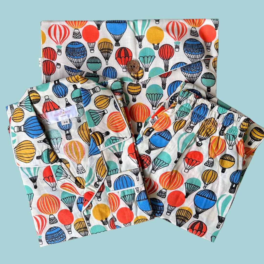 Kids Hot Air Balloon Half Sleeve Pyjama Set