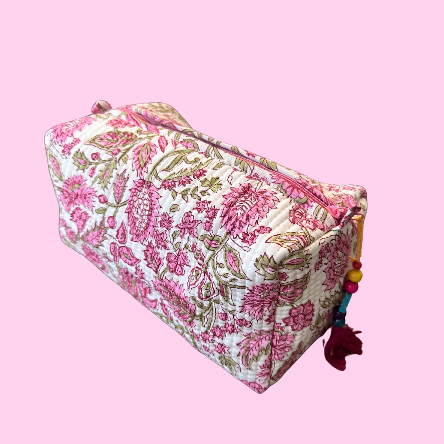 White and Pink Floret Utility Pouch