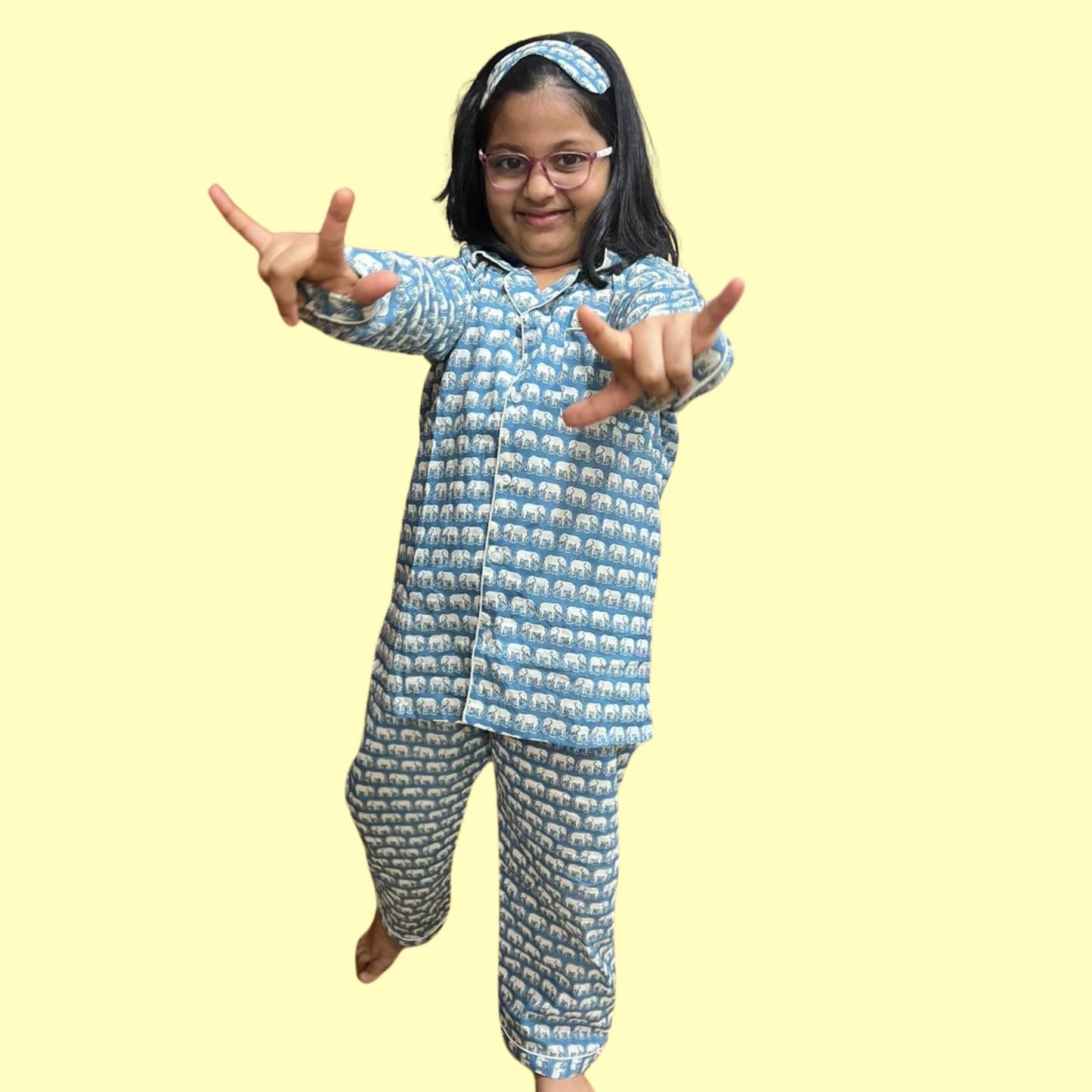 Regular Blue Elephant Full Sleeve Pyjama Set