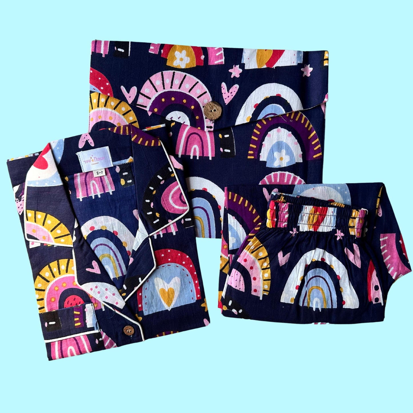 Kids Blue Rainbow Half Sleeve Pyjama Set