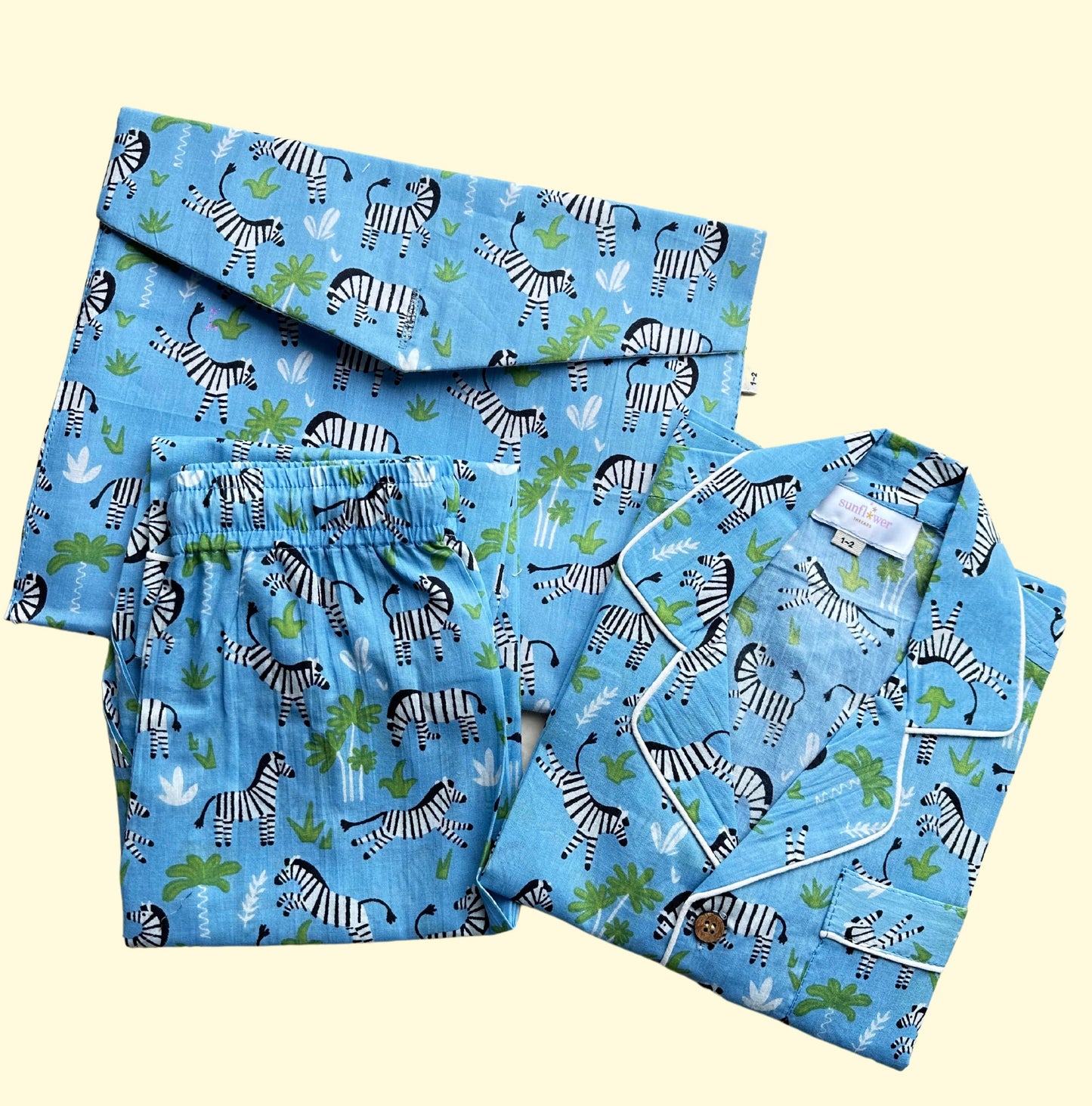 Kids Blue Zebra Half Sleeve Pyjama Set