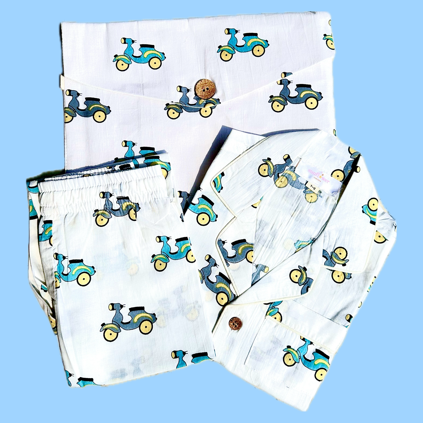Kids Scooter Half Sleeve Pyjama Set