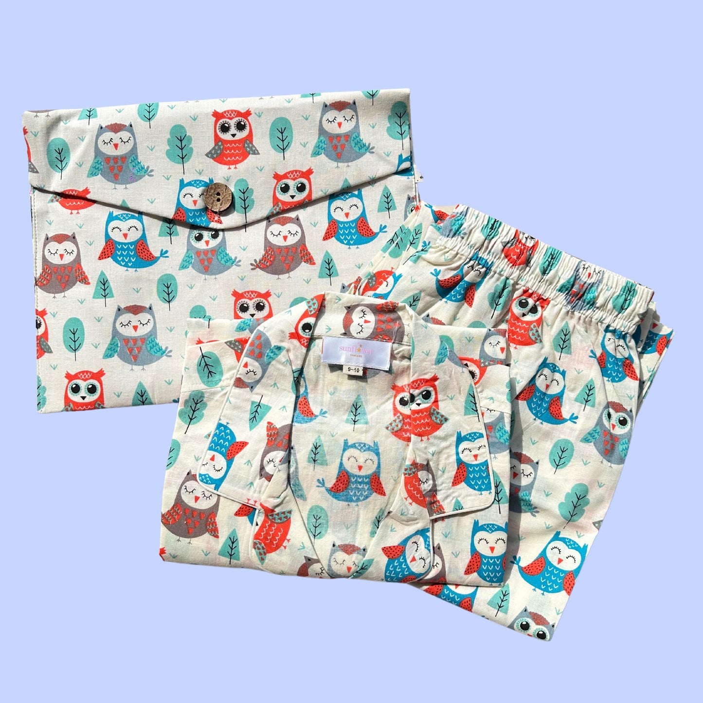 Kids Blue Owl Half Sleeve Pyjama Set