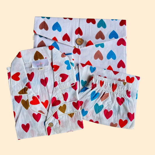 Kids Colourful Hearts Half Sleeve Pyjama Set