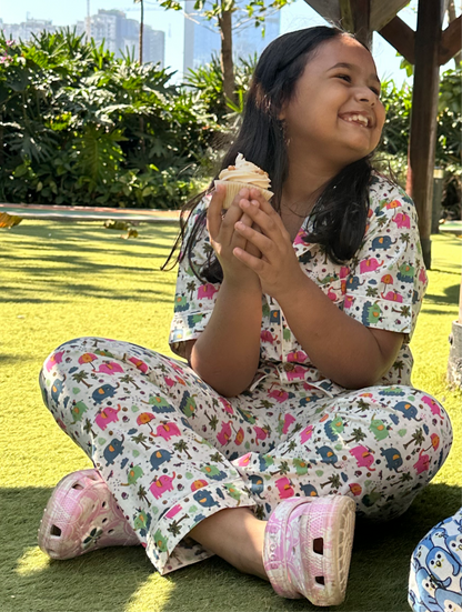 Kids Elephant in the Garden Half Sleeve Pyjama Set