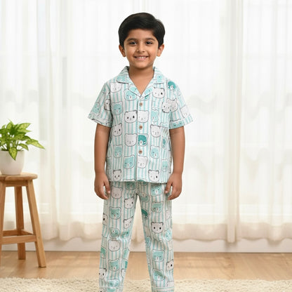 Kids K Teddy Green Half Sleeve Pyjama Set