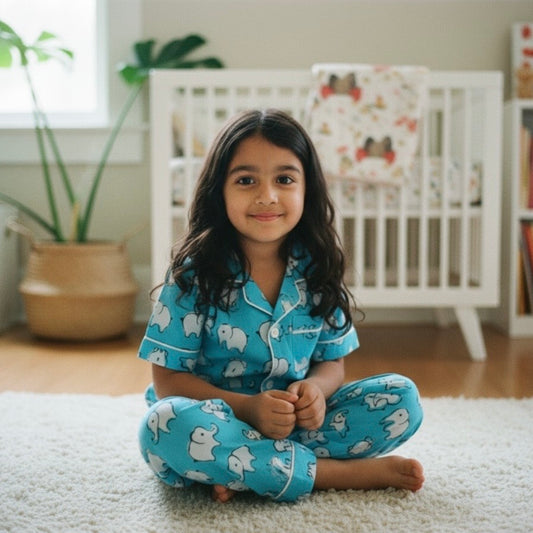 Kids Blue Elephant Half Sleeve Pyjama Set