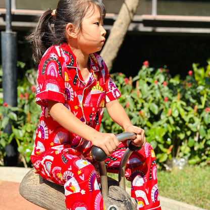 Kids Red Rainbow Half Sleeve Pyjama Set