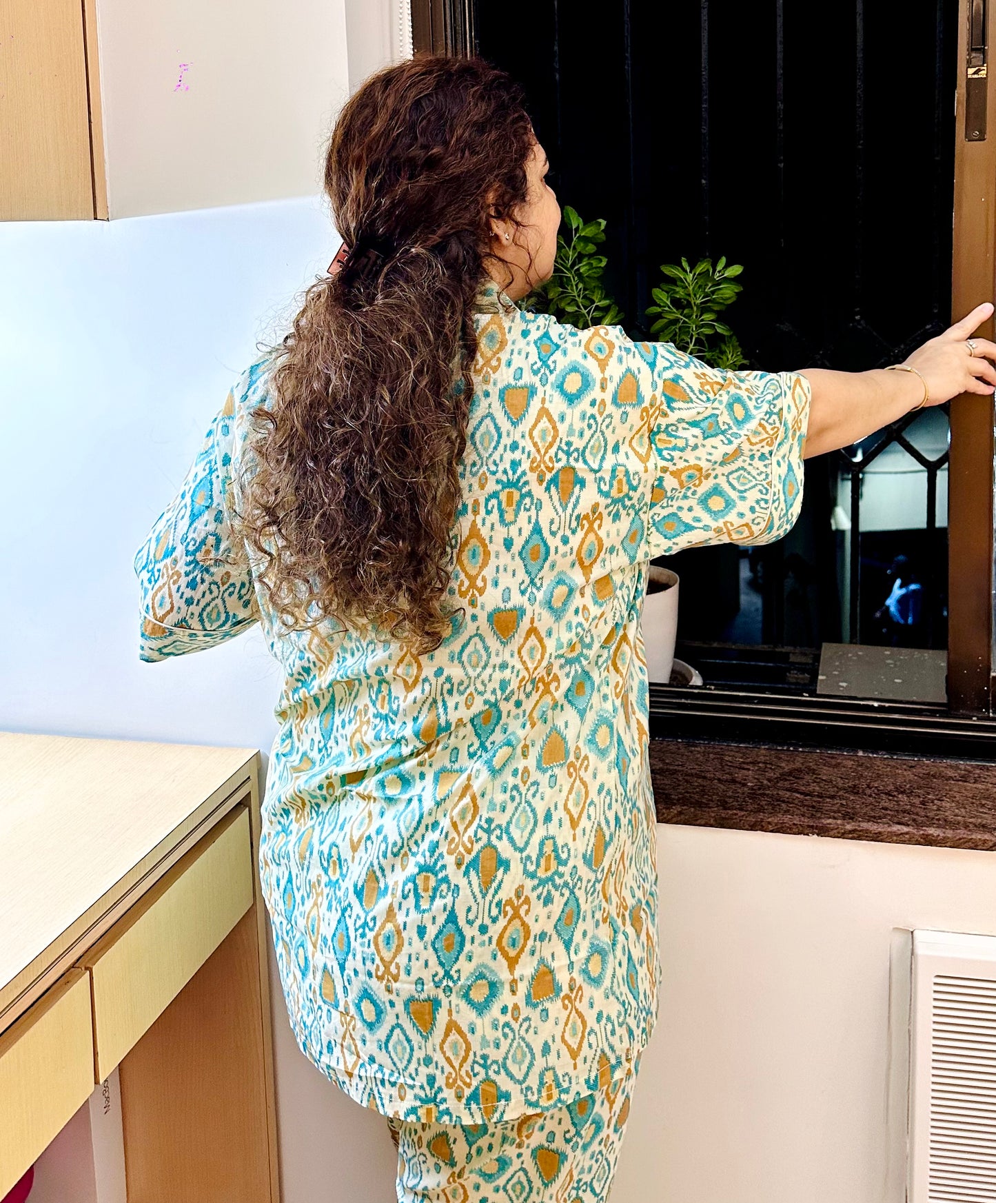 Women's Ikkat Half Sleeve Pyjama Set