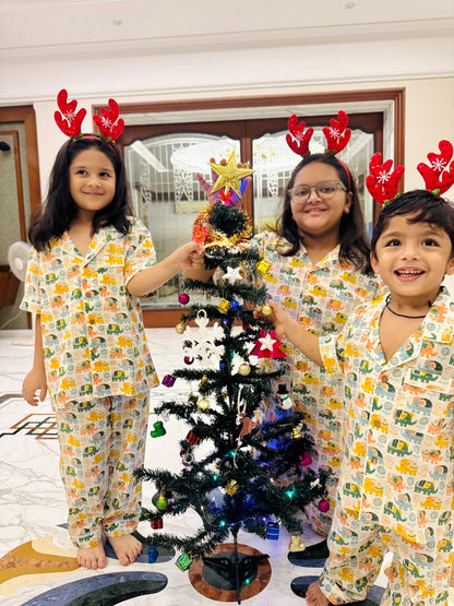 Kids Orange Elephant Half Sleeve Pyjama Set