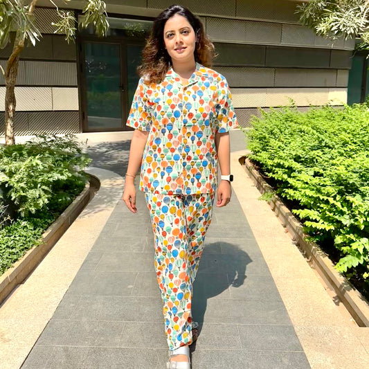 Women's Hot Air Balloon Half Sleeve Pyjama Set