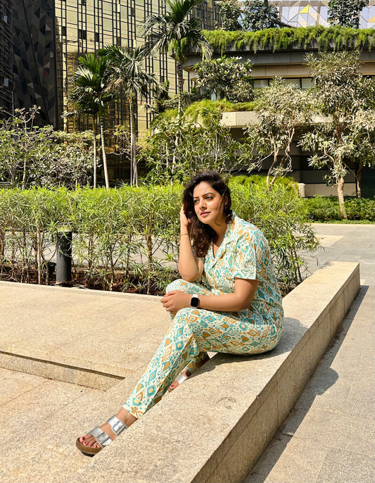 Women's Ikkat Half Sleeve Pyjama Set