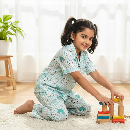 Kids K Teddy Green Half Sleeve Pyjama Set