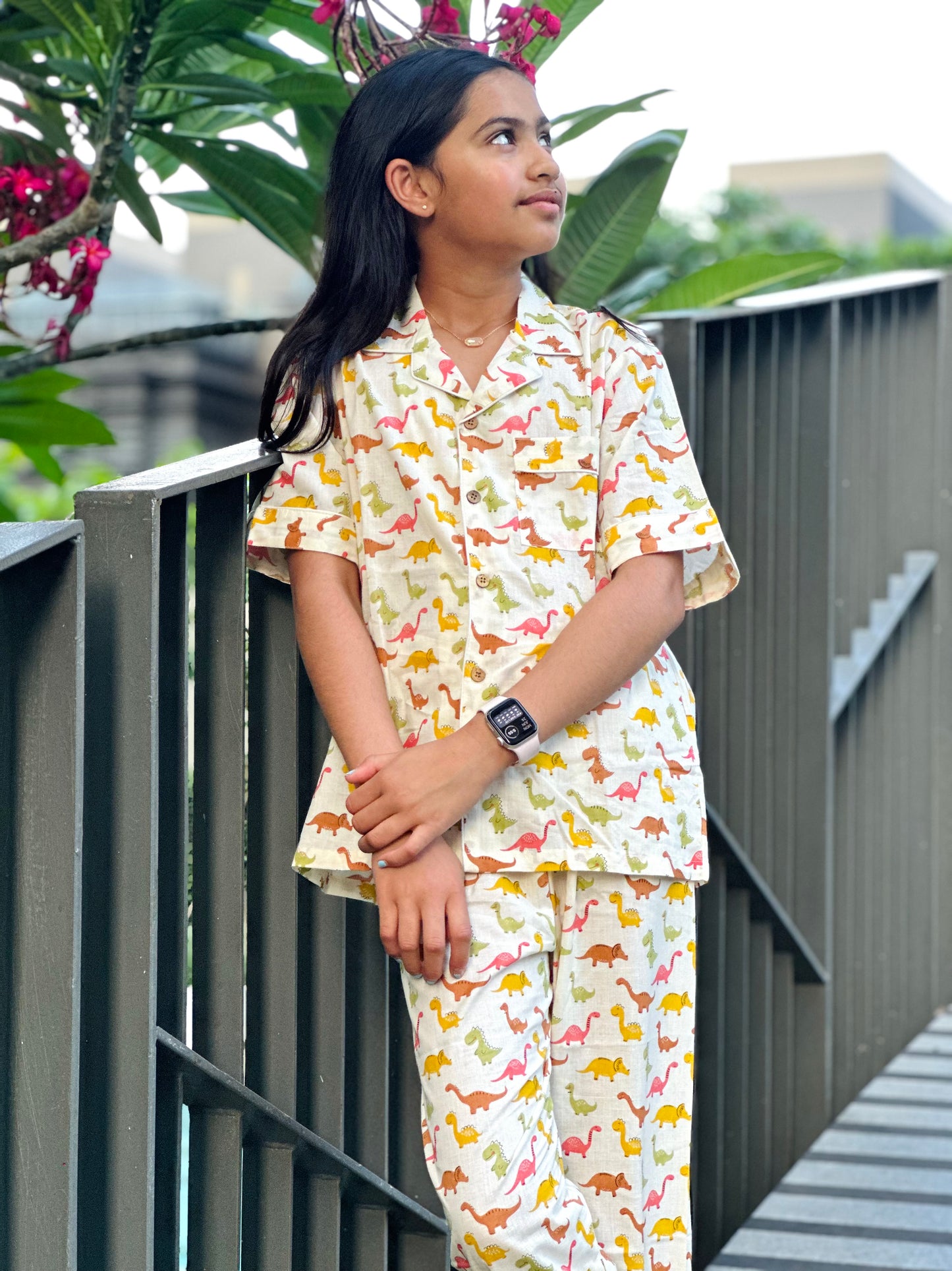 Kids Colourful Dino Half Sleeve Pyjama Set