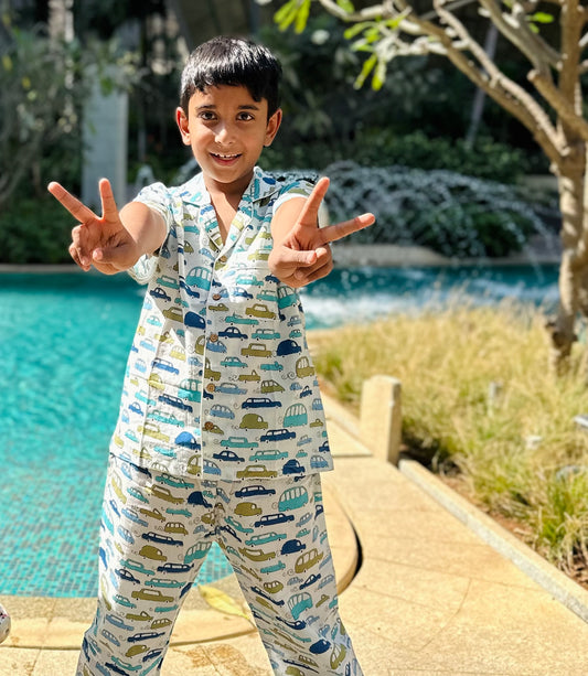 Kids Car Half Sleeve Pyjama Set