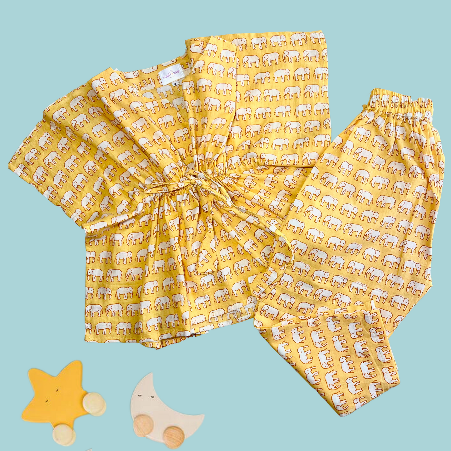 Girls Yellow Elephant Kaftan with Pant Set
