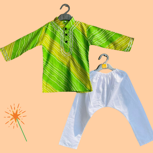 Boys Festive Green Kurta Pyjama Set