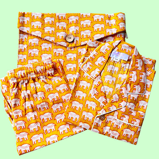Kids Yellow Elephant Full Sleeve Pyjama Set