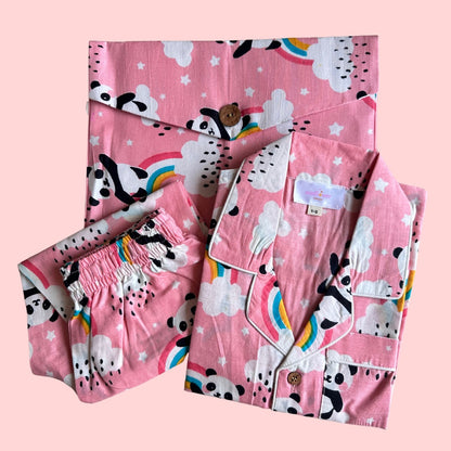 Kids Pink Panda Half Sleeve Pyjama Set