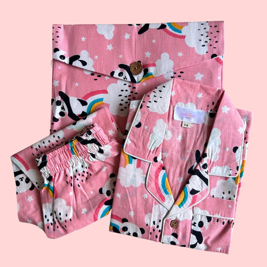 Kids Pink Panda Half Sleeve Pyjama Set