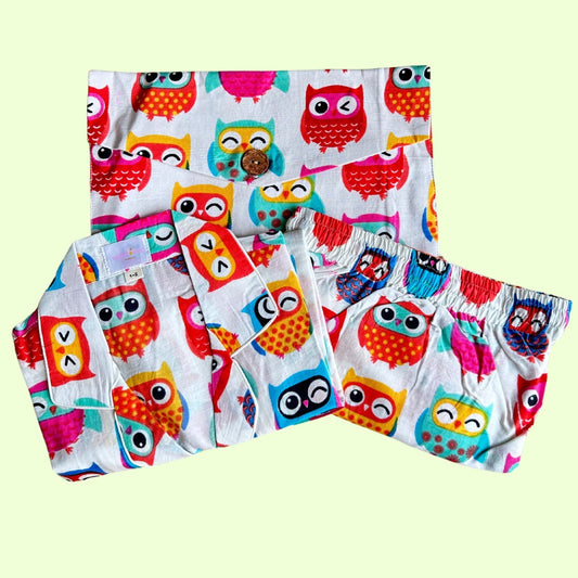 Kids White Owl Half Sleeve Pyjama Set