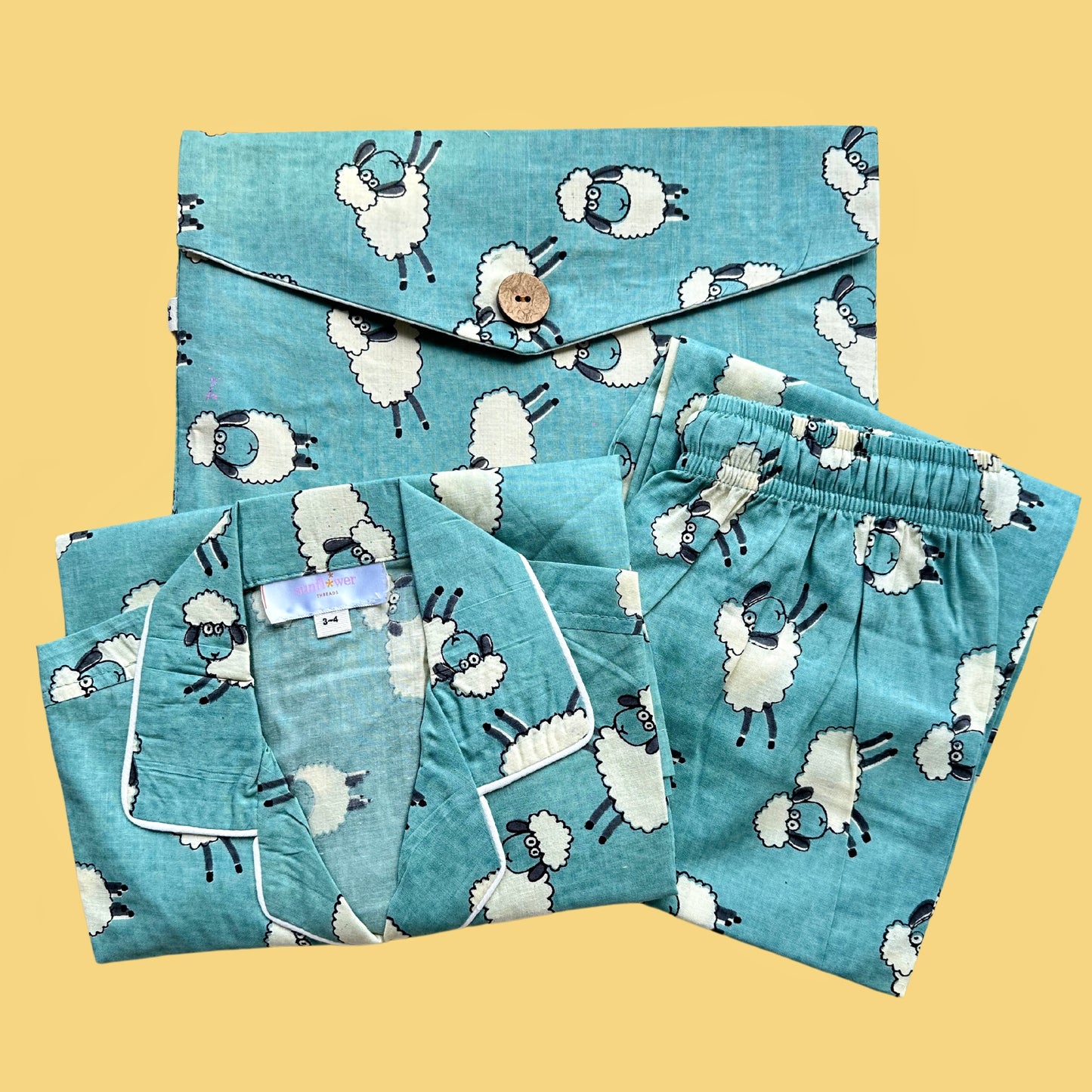 Kids Blue Sheep Half Sleeve Pyjama Set