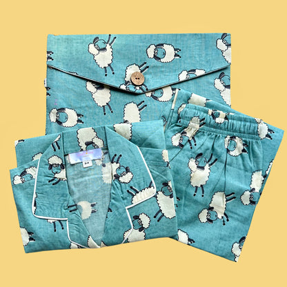 Kids Blue Sheep Half Sleeve Pyjama Set