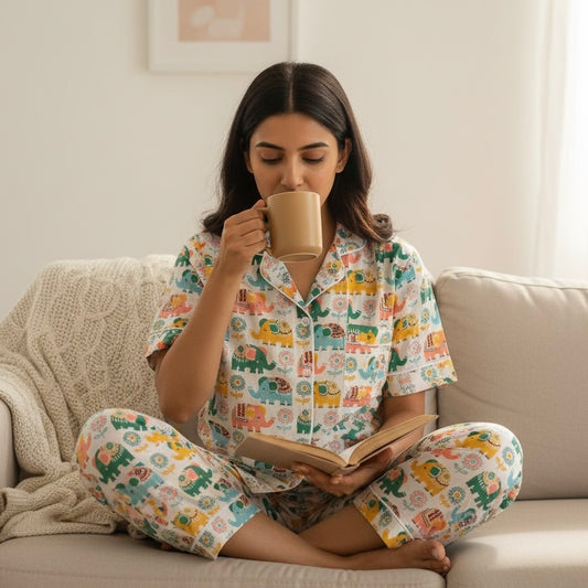 Women’s Orange Elephant Half Sleeve Pyjama Set