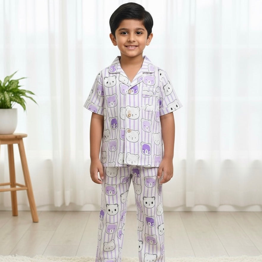 Kids K Teddy Purple Half Sleeve Pyjama Set