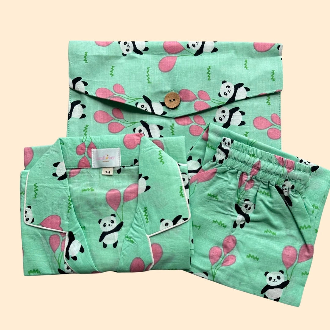Kids Panda with a Balloon Half Sleeve Pyjama Set